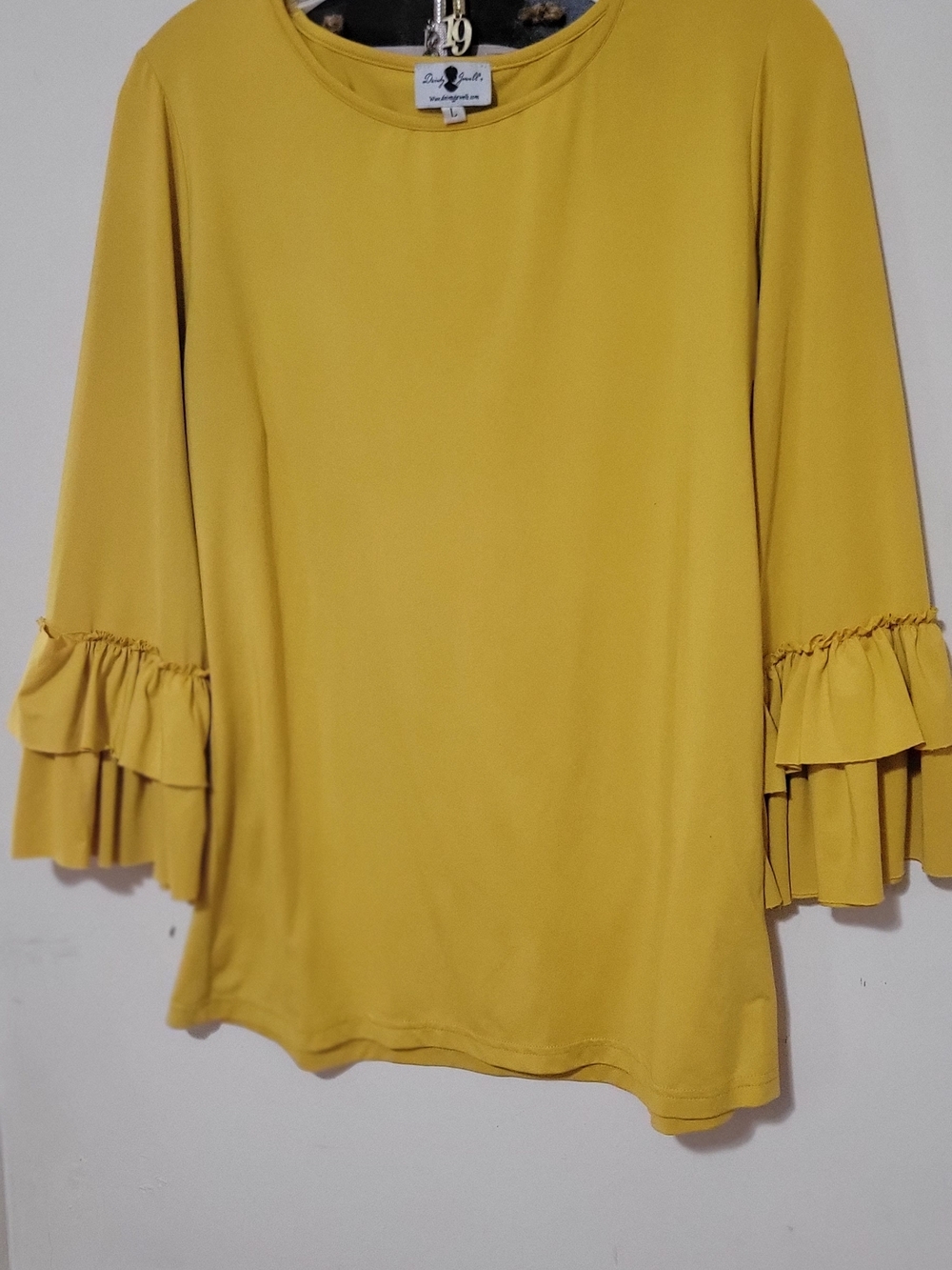 Dainty Jewells Mustard Ruffle-Sleeve Top Large